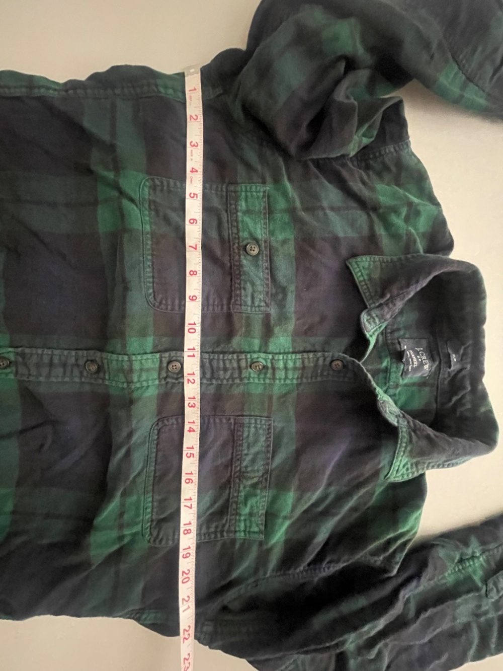 J.Crew Flannel Shirt Men’s L Slim Fit Green Black Buffalo Plaid Cotton Button Up - Picture 5 of 10